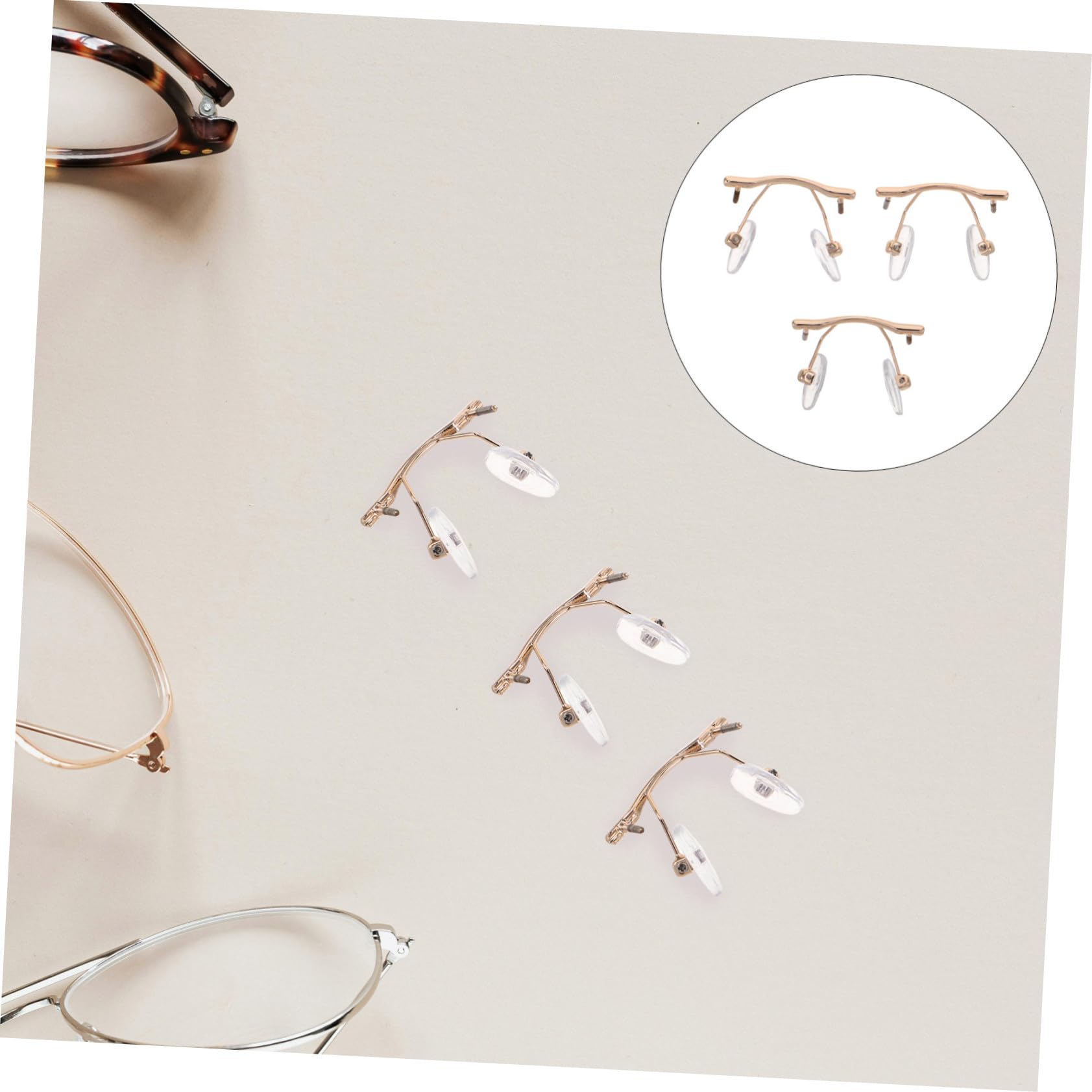 3pezzi Ponte per Occhiali in Metallo Leggero e Acrilico Design Minimalista, Supporto per Riparazione e Manutenzione di Occhiali senza Montatura