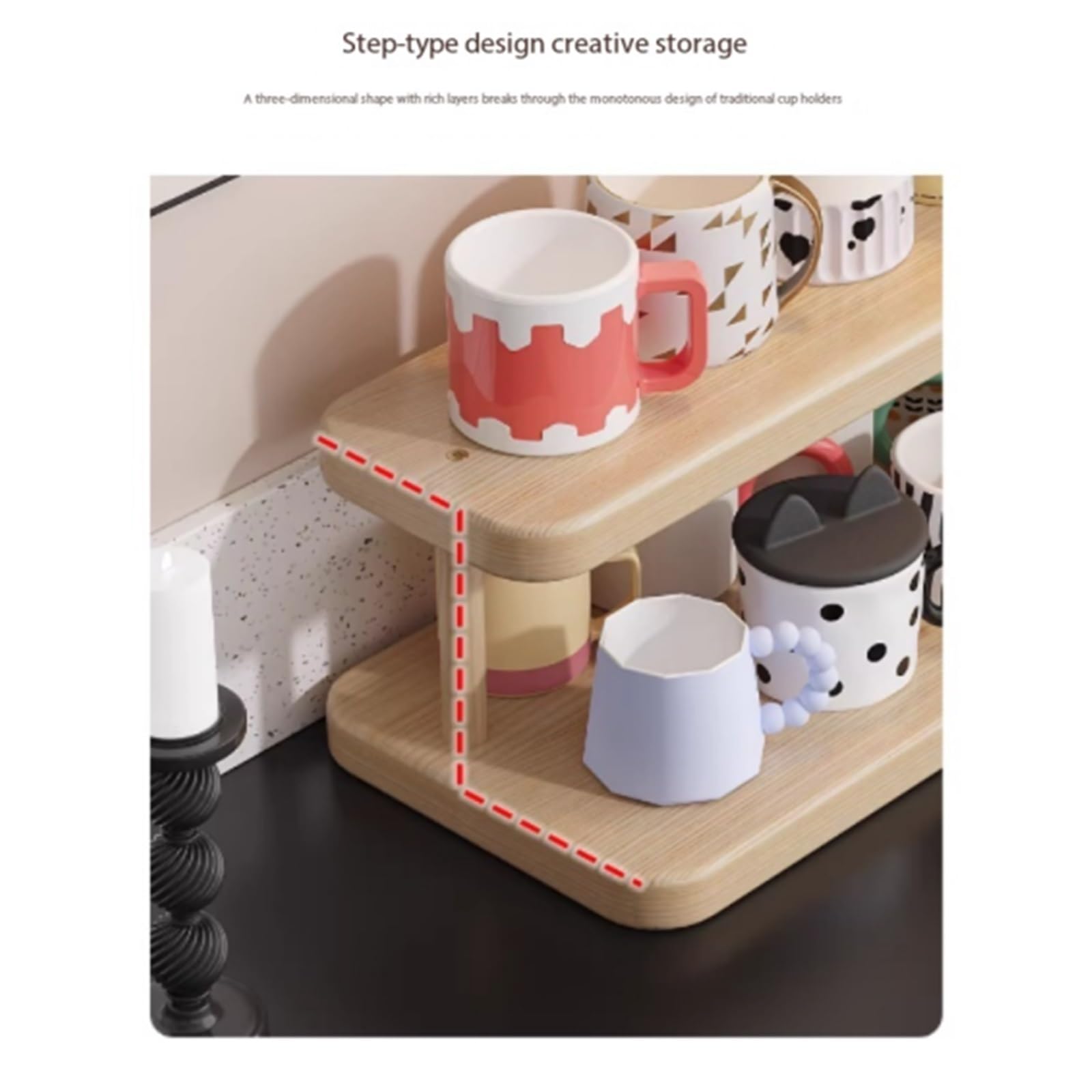 Para el coche Portavasos pequeño de escritorio hecho madera maciza, Almacenamiento simple, tazas té, café Ajuste(Medio)