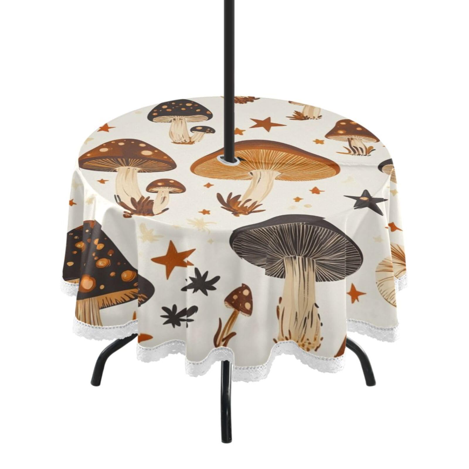 Ttgoth Mushroom Outdoor Table Cloth 152 cm Water Stain & Resistan Tablecloth Wipeable Table Cover with Parasol Hole & Zipper for Garden Patio Party Picnic