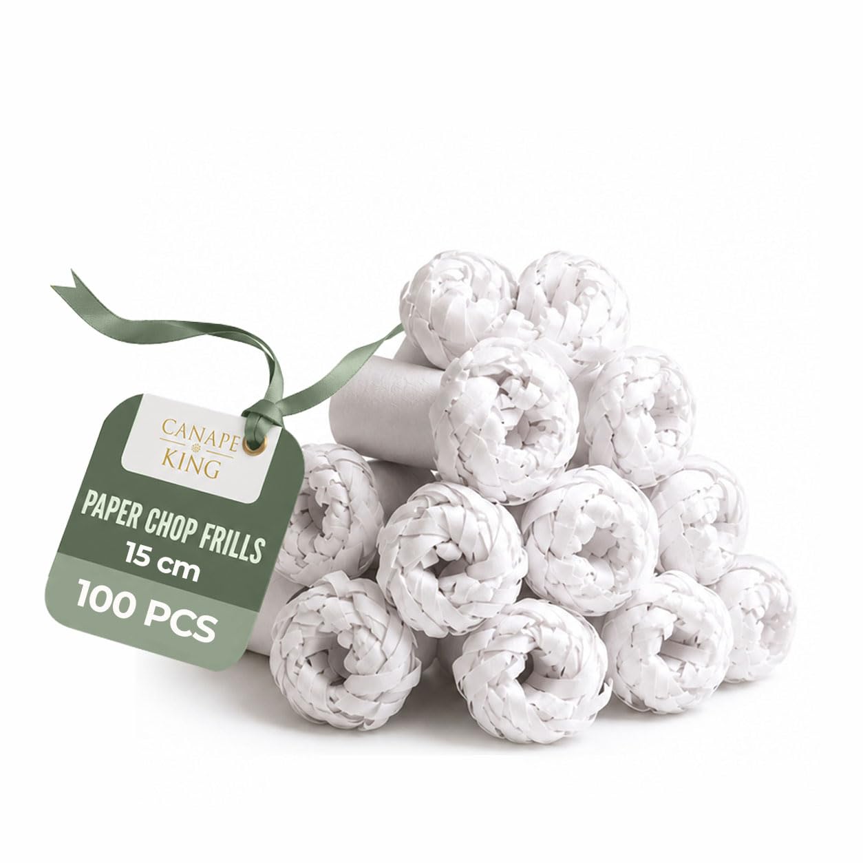 Canape King Paper Chop Frills – Disposable Chicken & Cutlet Frills – White Meat Bone Covers for Lamb, Pork & Roast Presentation – Catering & Party Food Decorations (100)