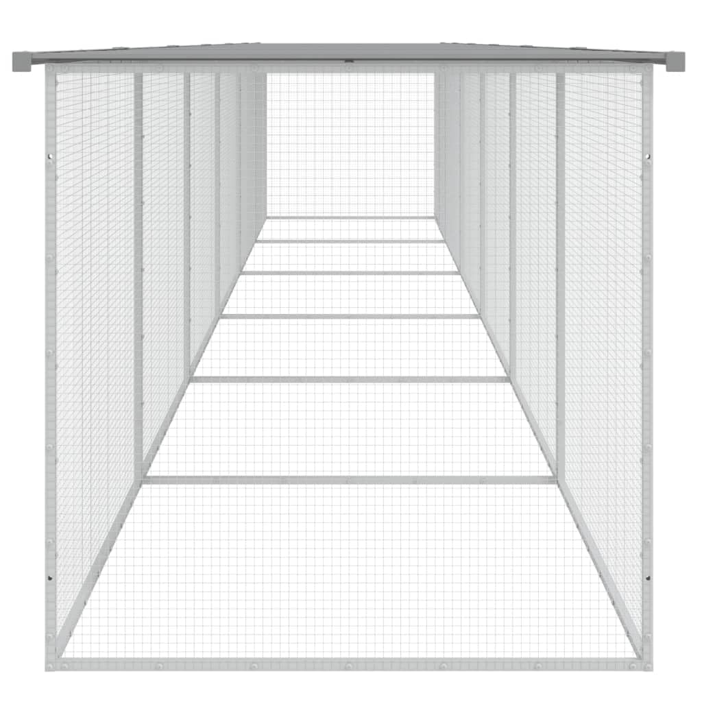 Hühnerkäfig mit Dach Hellgrau aus verzinktem Stahl 603x98x90 cm, inkl. 5 Erweiterungskäfige, Schutz für Kleintiere, ideal als Freilauf