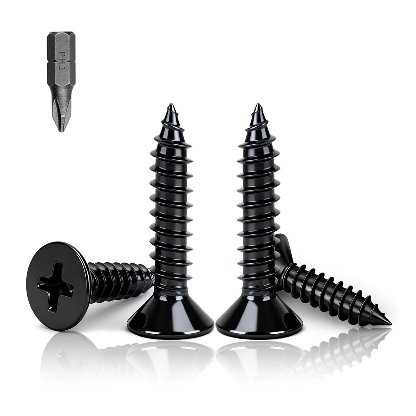 PDKKFF M3x20mm Black Self Tapping Screws, 150Pcs Black Carbon Steel Countersunk Head Wood Screws for Woodworking, Furniture, Carpentry And DIY