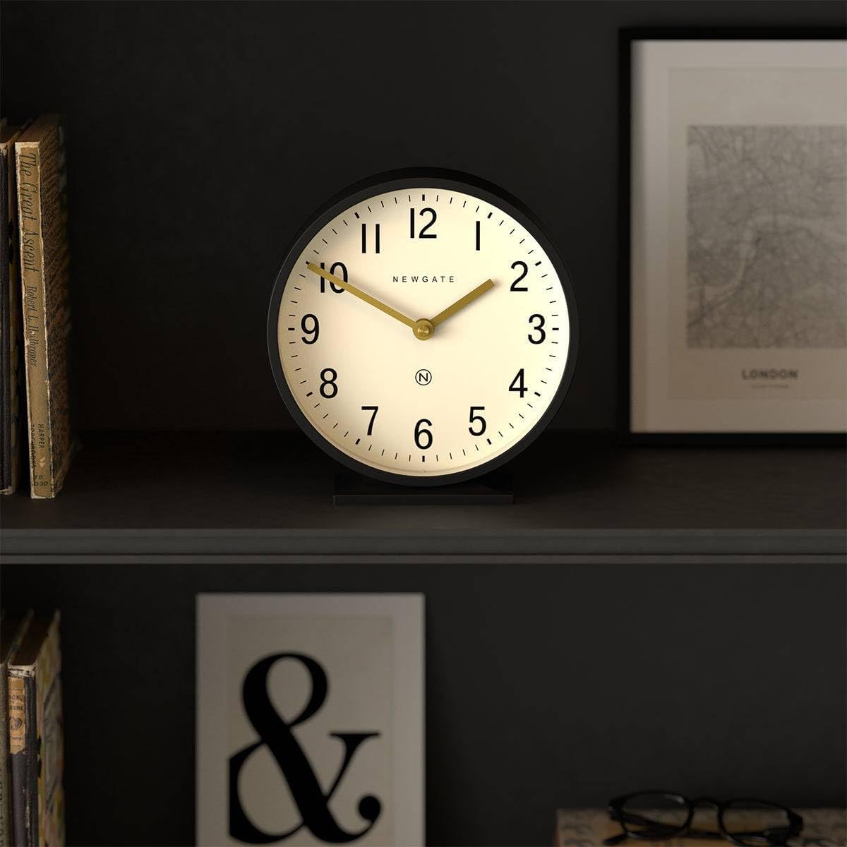 NEWGATE® Q Mantel Clock | Modern Classic Round Mantel Clock | Black | Contemporary Style for Mantel, Desk, Table, Shelf or Bedside