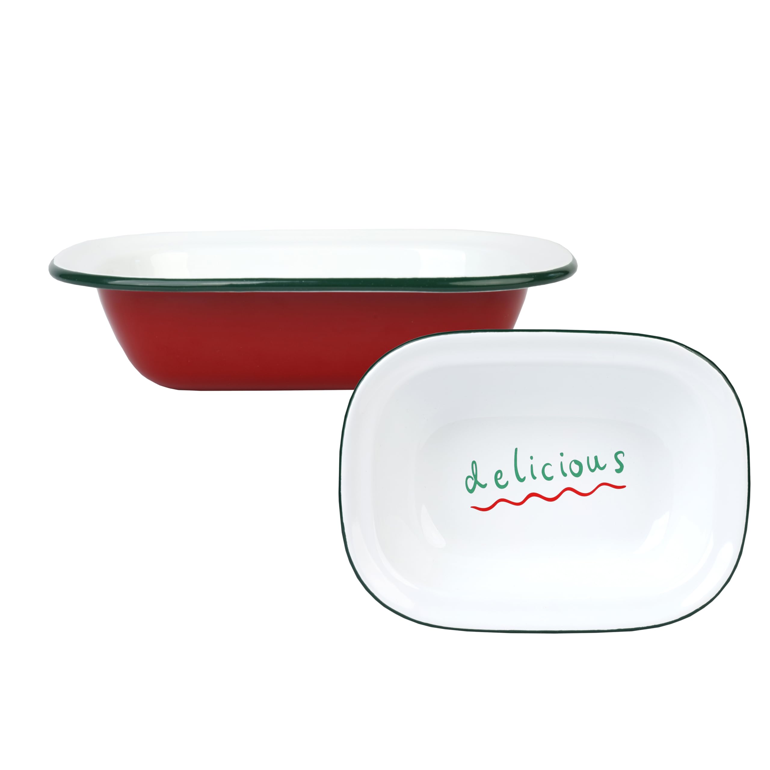 Talking Tables Enamelware Red Serving Dish 20cm with Delicious Print - Snack Tray Reusable Tableware Dishe for Indoor and Outdoor Dining