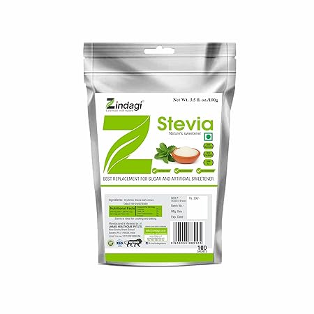 Zindagi Stevia Powder Sachets - Pure Stevia White Powder - Sugar Free Sweetener, 100 Sachets (Pack of 1)