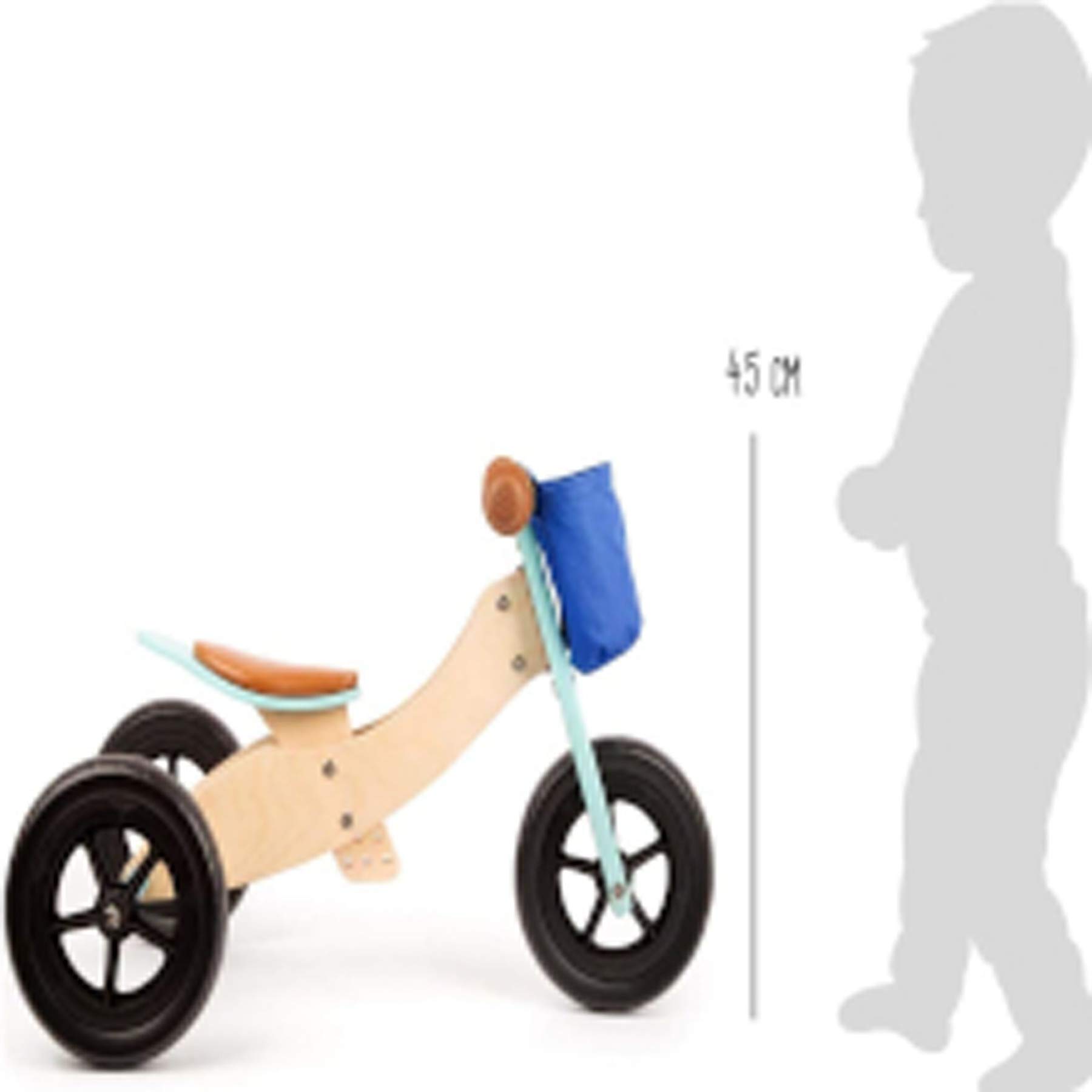 small foot Laufrad-Trike Maxi 2 in 1 Türkis aus Holz, Drei- und Laufrad, verstellbarer Sitz und gummierte Reifen, 11609