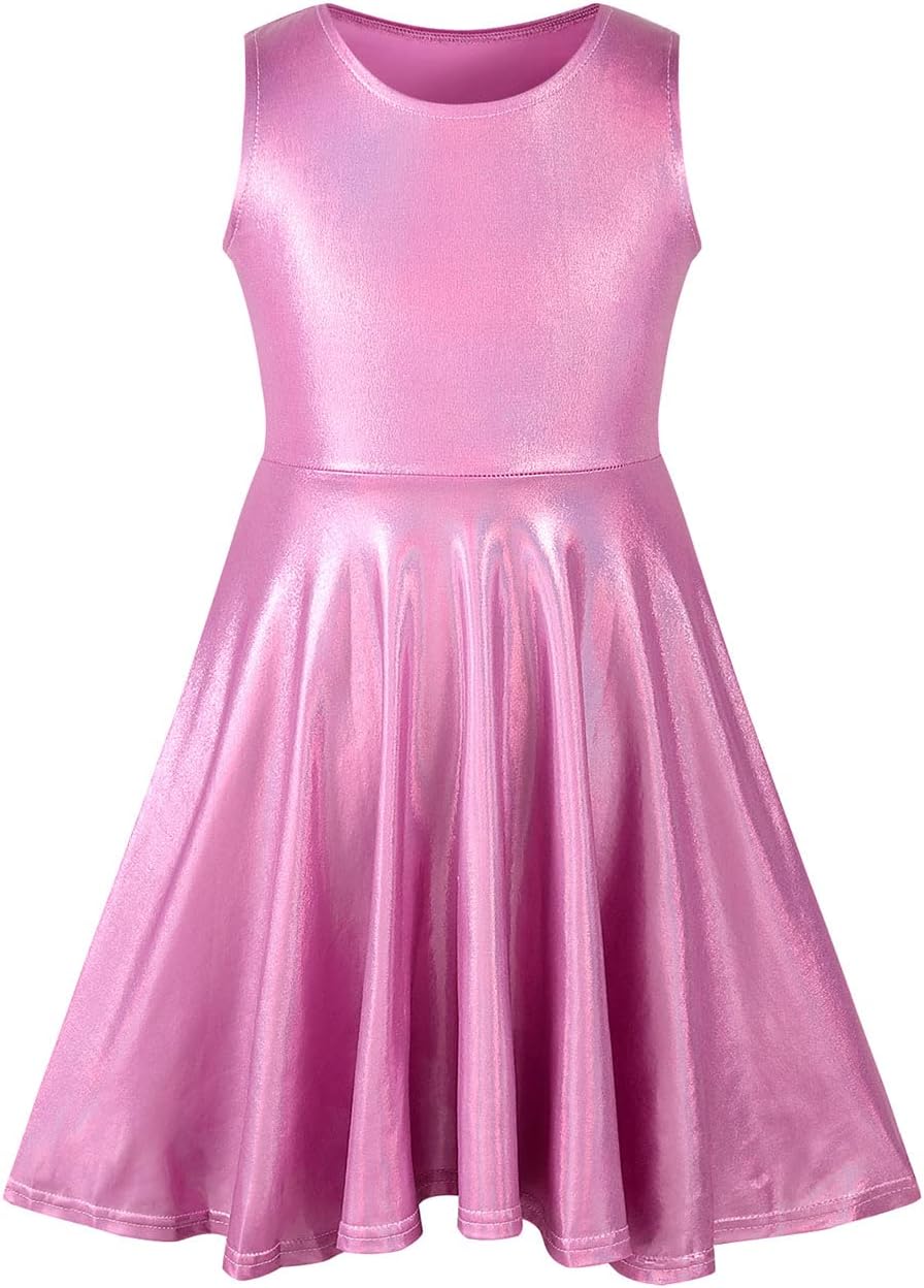 Vestido metálico holográfico para niña rosa 10-13 años