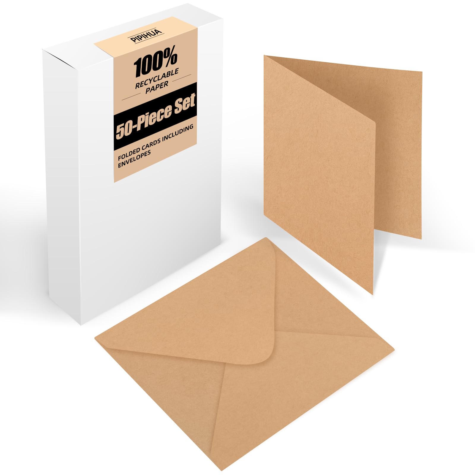 Set of 50 Blank Square Folding Cards with Envelopes: Folding Cards to Design, Write on or Print on Yourself for Greeting Cards, Wedding Invitations, Postcards and Handmade Cards – Brown