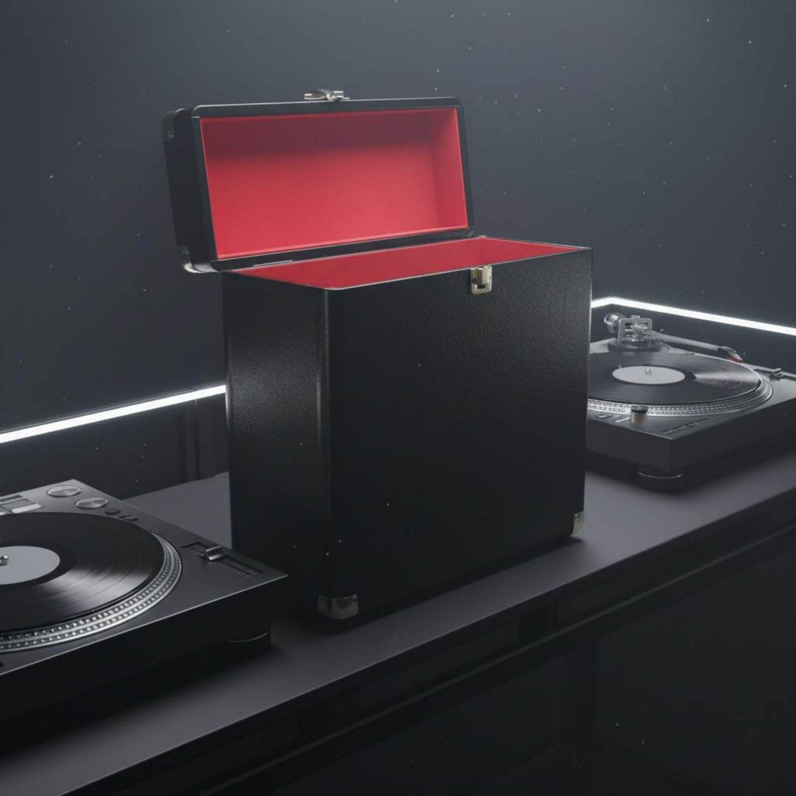 Amagogo Custodia Vinili Scatola Contenitore Valigetta Bauletto Porta Dischi LP in Pelle con Design Portatile E Protezione Dai Graffi Adatta per DJ Collezionisti, Nero+Rosso