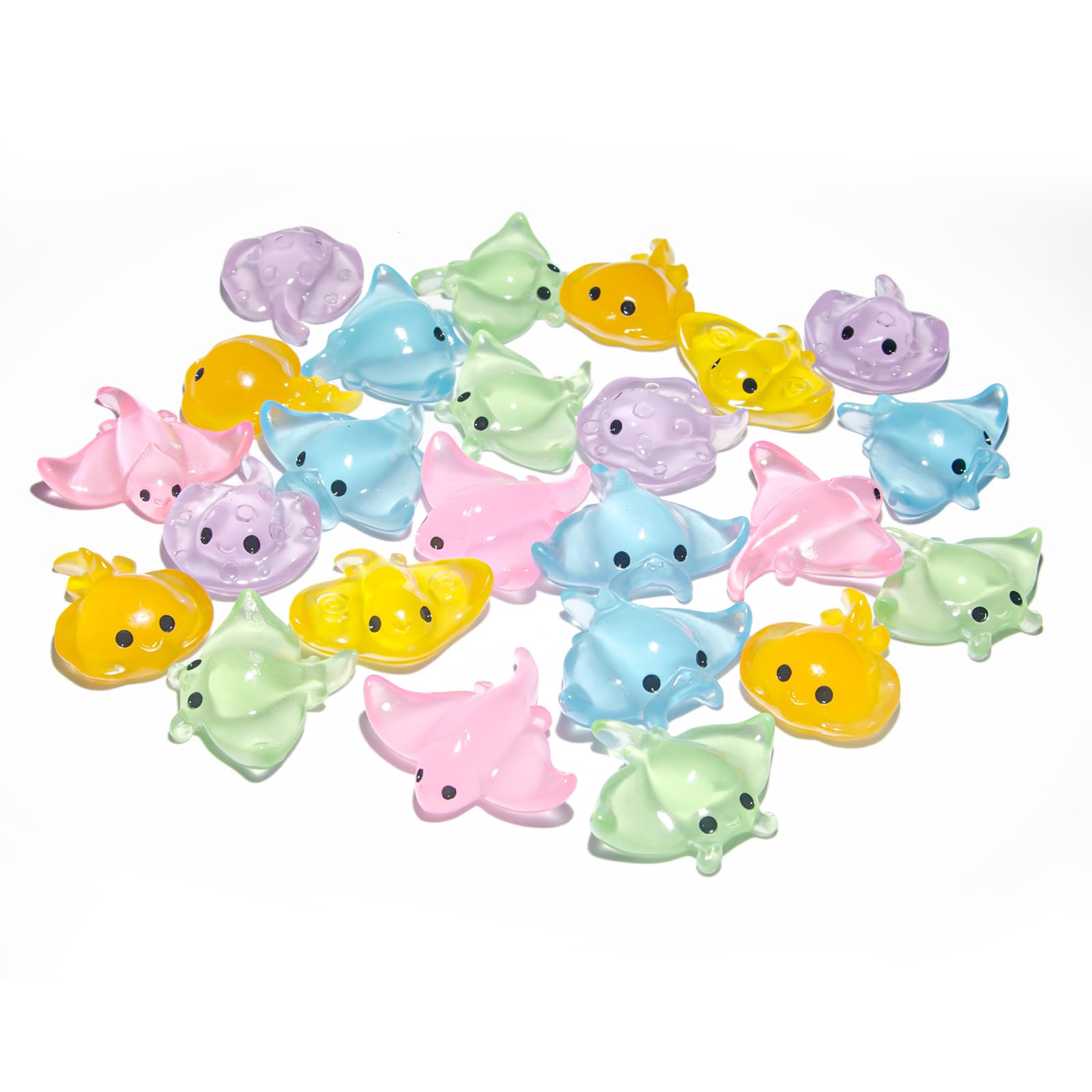 Norxuaze Color 24Pcs Mini Resin Glow In The Dark Stingray Figurines - 6 Styles Realistic Cute Sting Ray Decorations For Terrarium Decor, Fairy Garden, Aquarium, Small Resin Animals With Storage Box