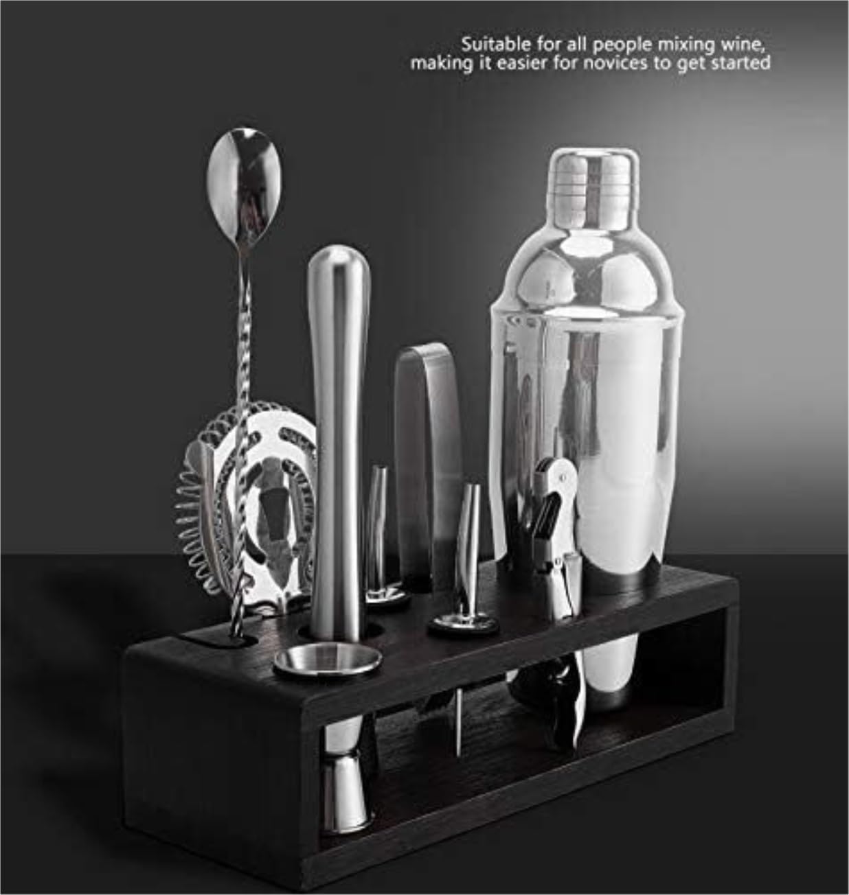 Shaker Cocktail per Miscelare Bevande Set da 10 Pezzi in Acciaio Inox Cocktail Shaker Mixer Drink Bartender Browser Kit con Supporto per Bar Casa Feste