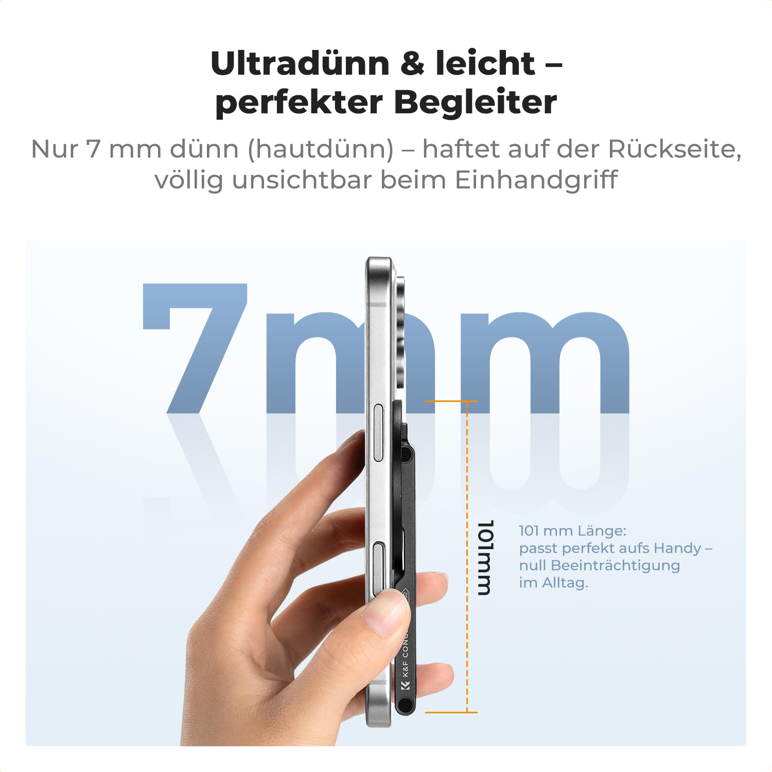 K&F CONCEPT PT02 Ultradünnes magnetisches Handy Stativ, 7 mm dick, 60g, beidseitig magnetisch, universell einsetzbar, kompatibel mit iPhone 17/16/15/14/13/12 Magnet Serie & Samsung, Schwarz