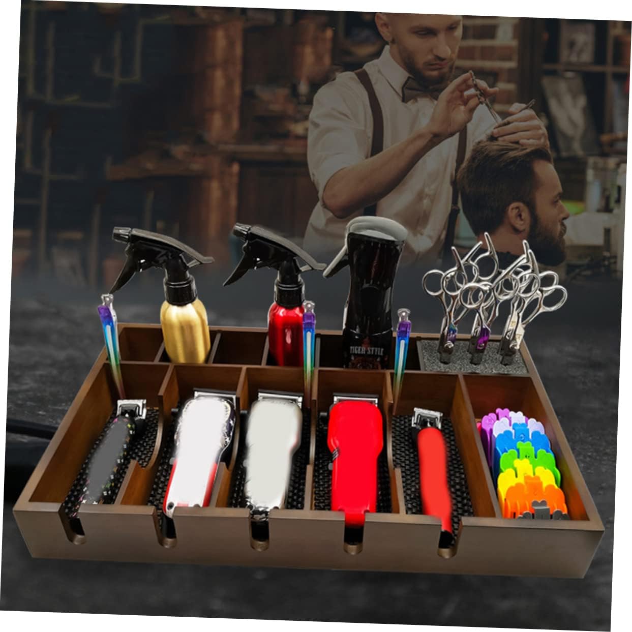 1Pc Vintage Wooden Hair Clipper Holder Rack Elegant Hair Salon Tool Organizer for Efficient Storage Clean Workspace for Barbers Hairdressers