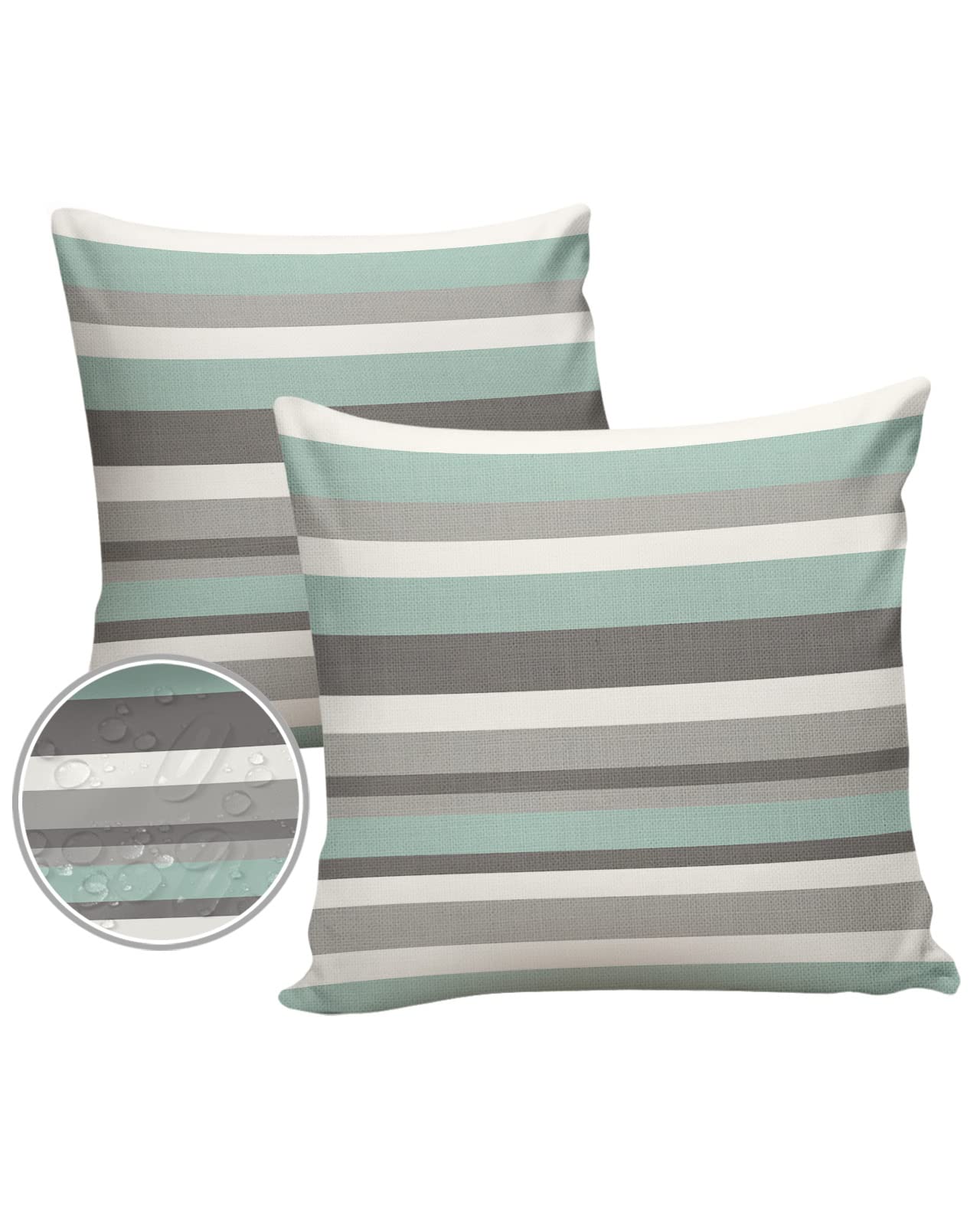 T&H XHome Outdoor Waterproof Throw Pillow Covers 18 x 18 Inches Set of 2 Blue-Gray Stripes Decorative Cushion Cover Pillowcase for Garden Patio Tent Beach Bedroom Livingroom Sofa Couch