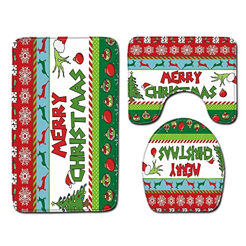 3-teiliges Christmax Badteppich-Set, Weihnachtsdekoration, Badezimmermatten-Set, rutschfest, wasserabsorbierend, U…