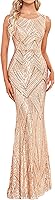 FashionforEveryHer Sparkly Sequin Mermaid Evening Gown - Boat Neck Bodycon Formal Dress for Prom, Wedding, Cocktail Party