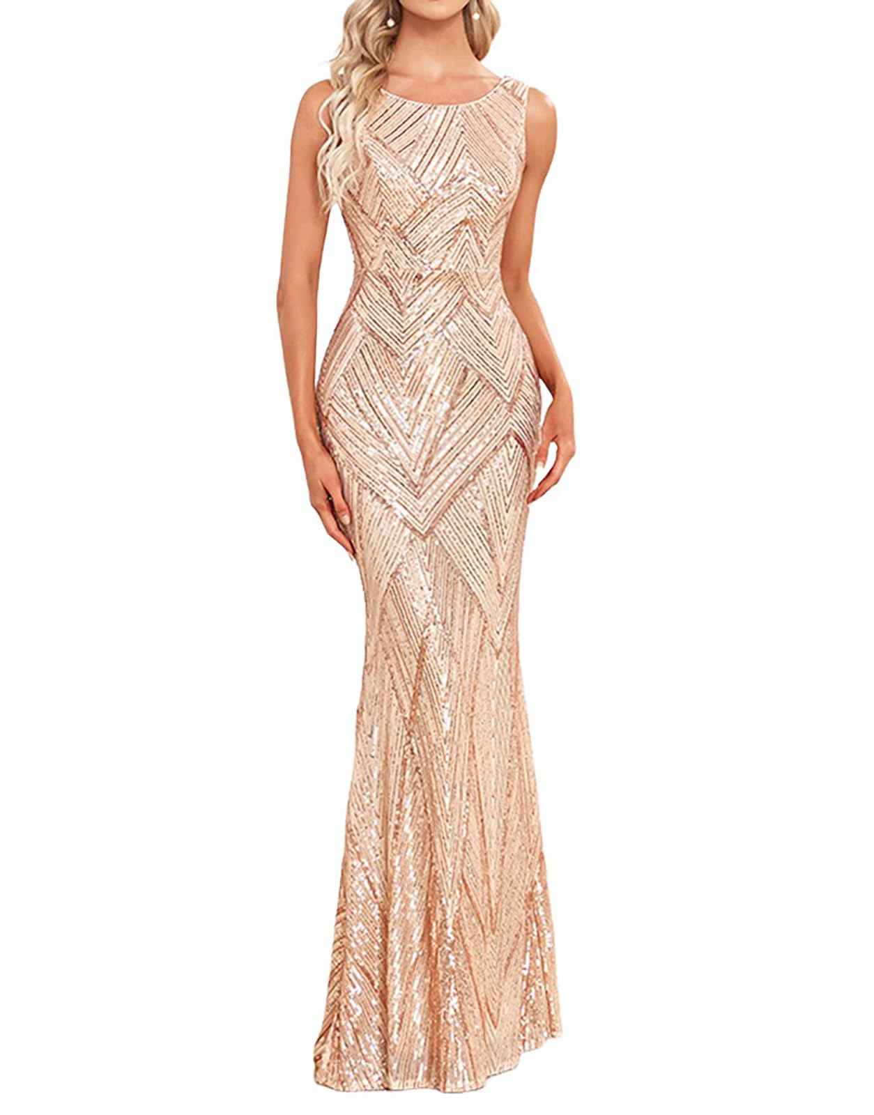 Glitter Formal Dresses Long Evening Gowns Bodycon Mermaid Sparkly Sequin Boat Neck Cocktail Party Dress