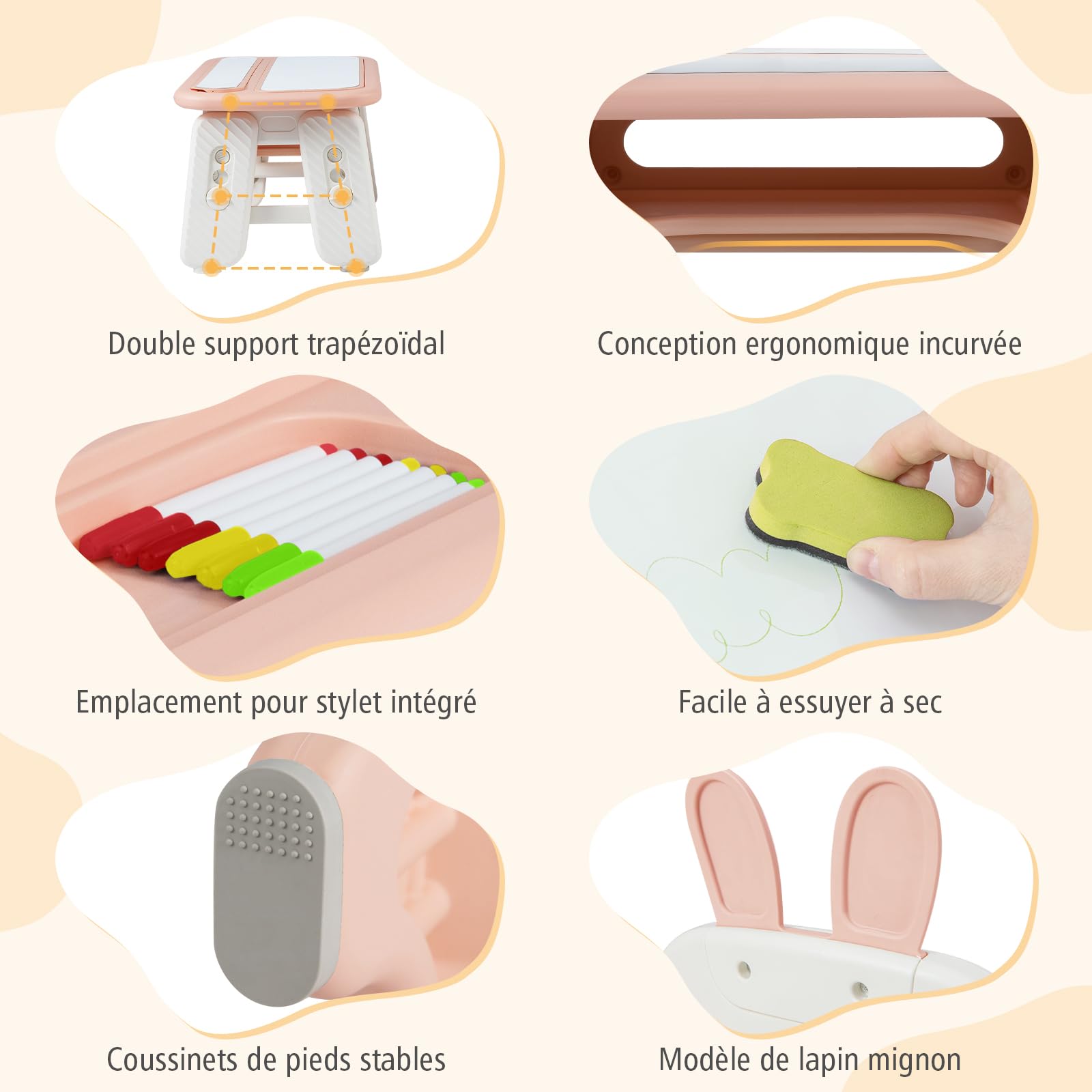 GOPLUS Table Enfant avec Chaise, Table de Dessin avec 2 Plateaux Réversibles, Tableaux Magnétiques, Panier de Rangement, Bureau d'Activités pour Lire, Dessiner, Manger (Rose)