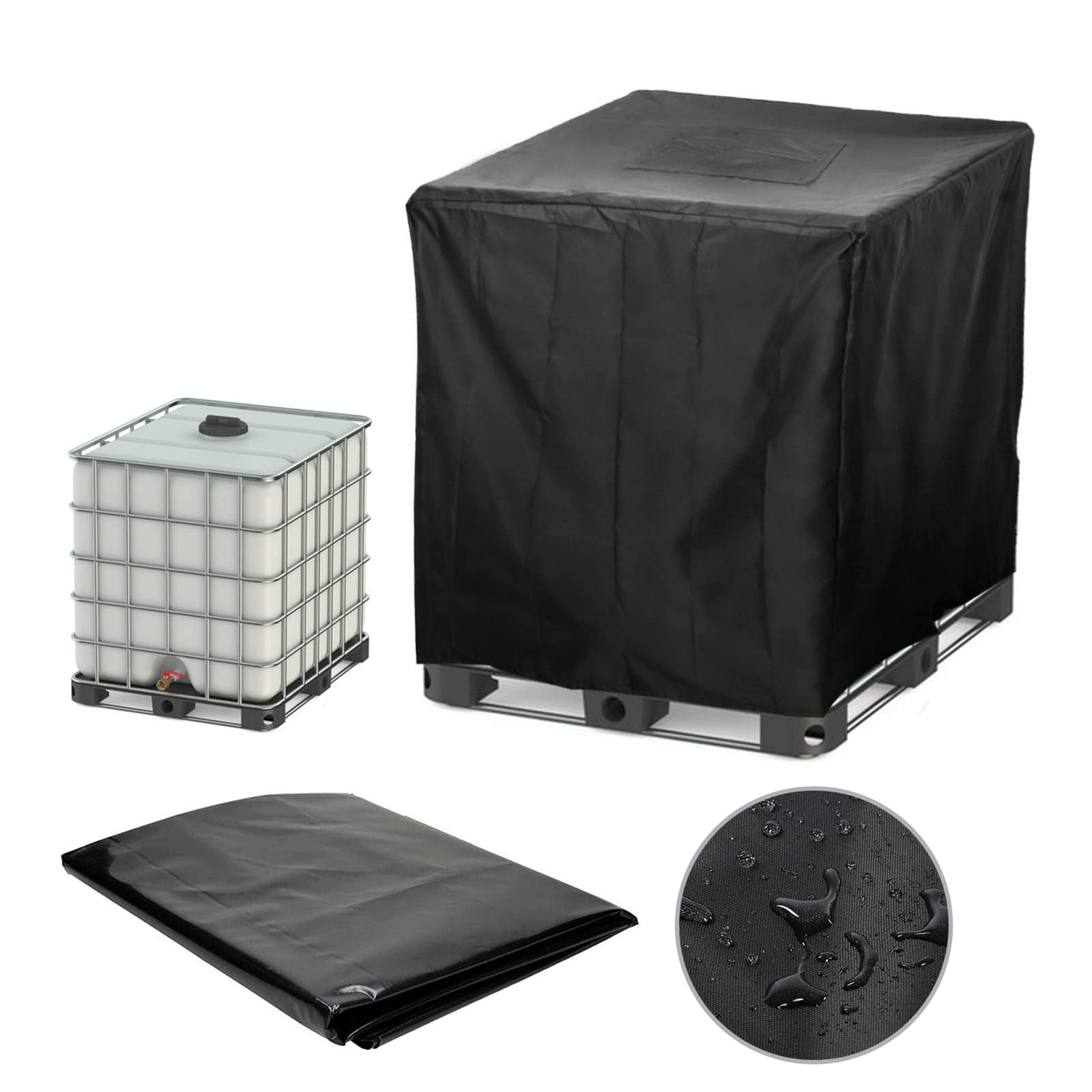 CYTBEK IBC Tank Cover, 1000L Waterproof and Sun UV IBC Cover with Buckled Straps, Heavy Duty Protective Water Tank Cover, IBC Tote Cover for IBC Tank Container Rain Water Tank black