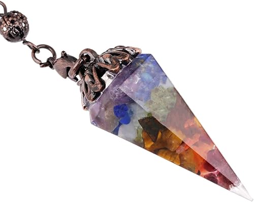 Miniatura 3 de TUMBELLUWA - Péndulo de punta de cristal facetado para reiki para radiestesia de adivinación, piedras de cuarzo hexagonal curativas, péndulo