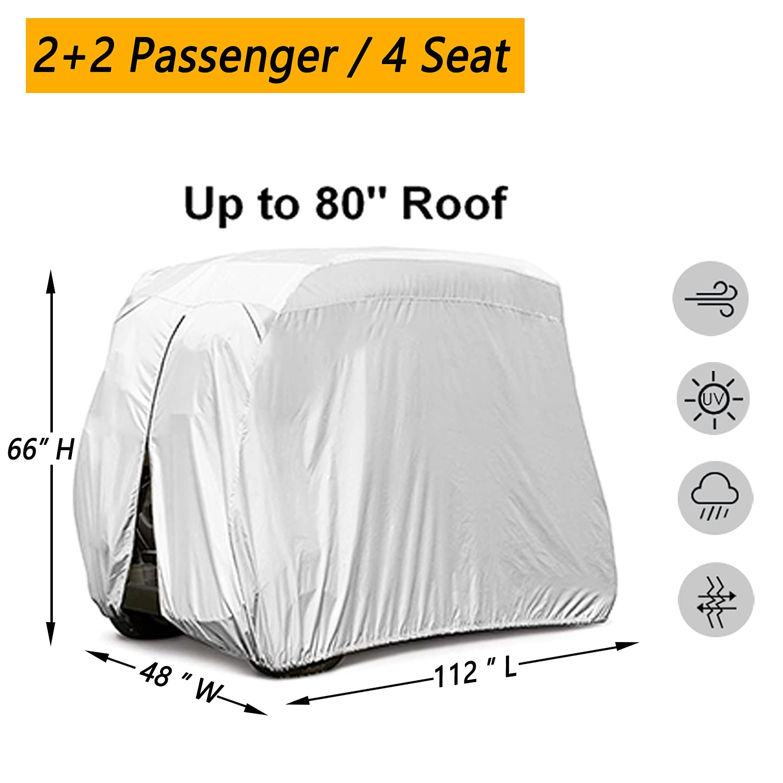 Himal 4 Passenger 400D Waterproof Sunproof Golf Cart Cover Roof 80" L