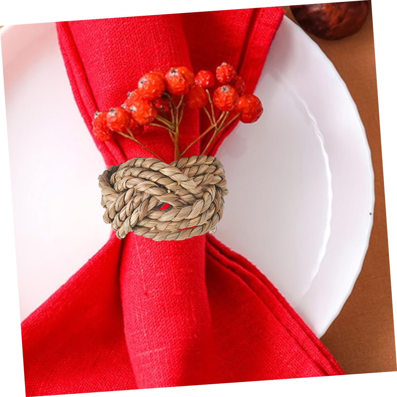 Lot de 6 Ronds de Serviette Tissés Main en Paille Naturelle Style Rustique Campagnard Décorations de Table à Manger pour Fêtes Mariages et Dîners Familiaux Porte-Serviettes
