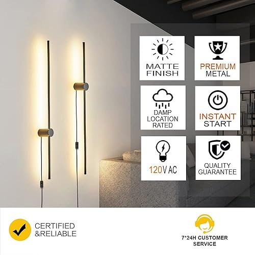 Miniatura 3 de Ditoon - Lámpara moderna LED de pared con interruptor de encendidoapagado cable de enchufe de 39 38 pulgadas luz blanca cálida decoración para sala