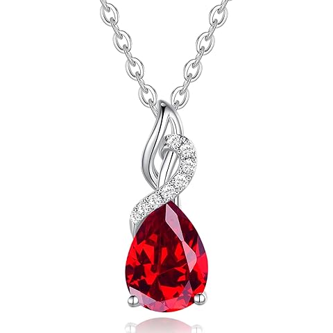 FANCIME 14K Solid White Gold Teardrop Pendant with Diamond Birthstone Necklace