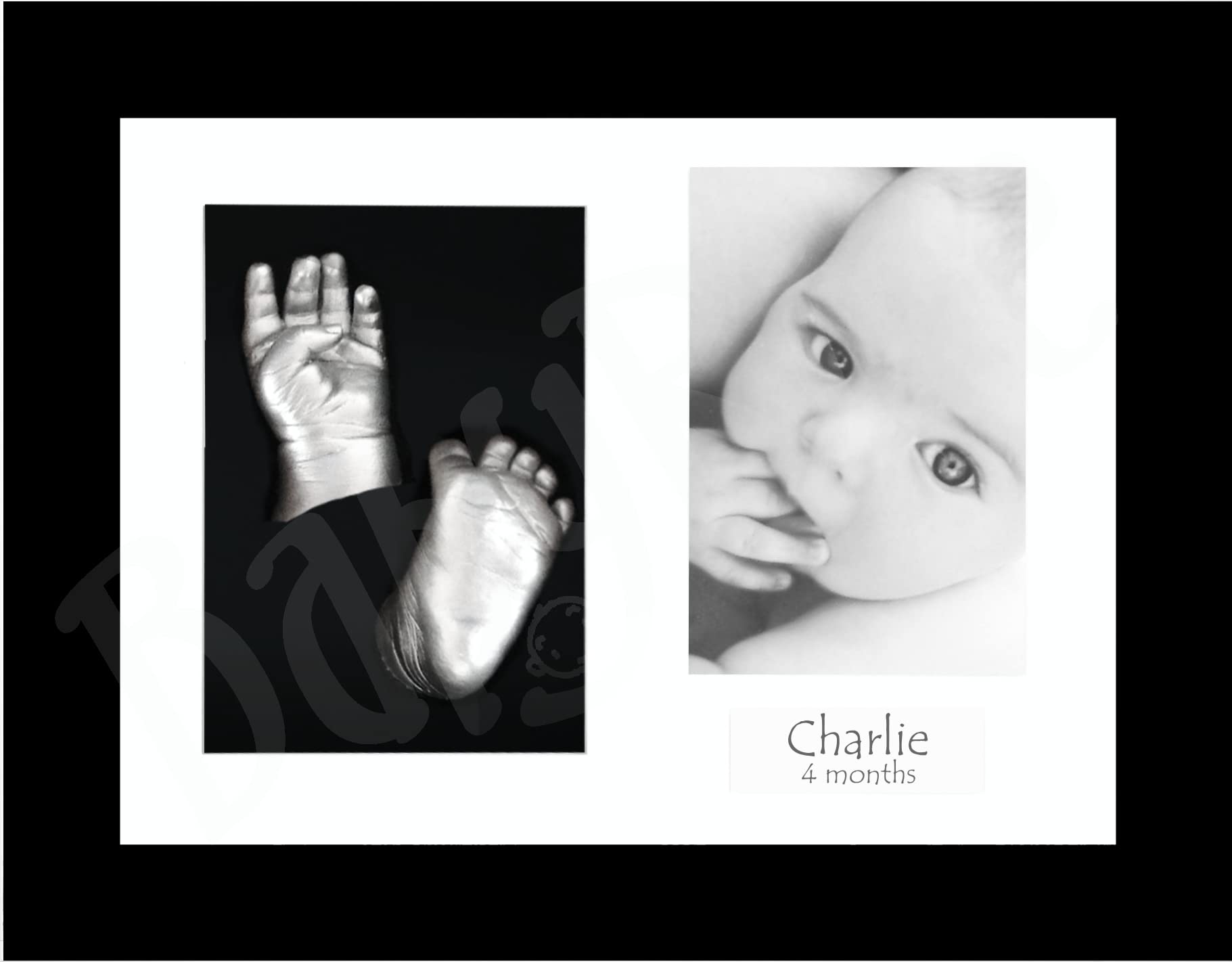 BabyRice Baby Casting Kit with Black 12x9 Shadow Box Display Frame, Silver Paint for Hand, Foot Casts (Black/White/Black)