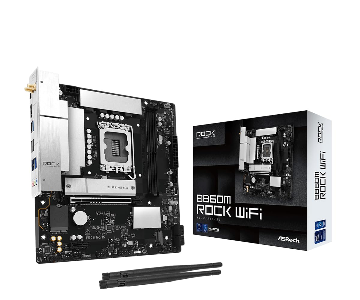 ASRock B860M Rock WiFi Micro-ATX Motherboard, Supports Intel Core