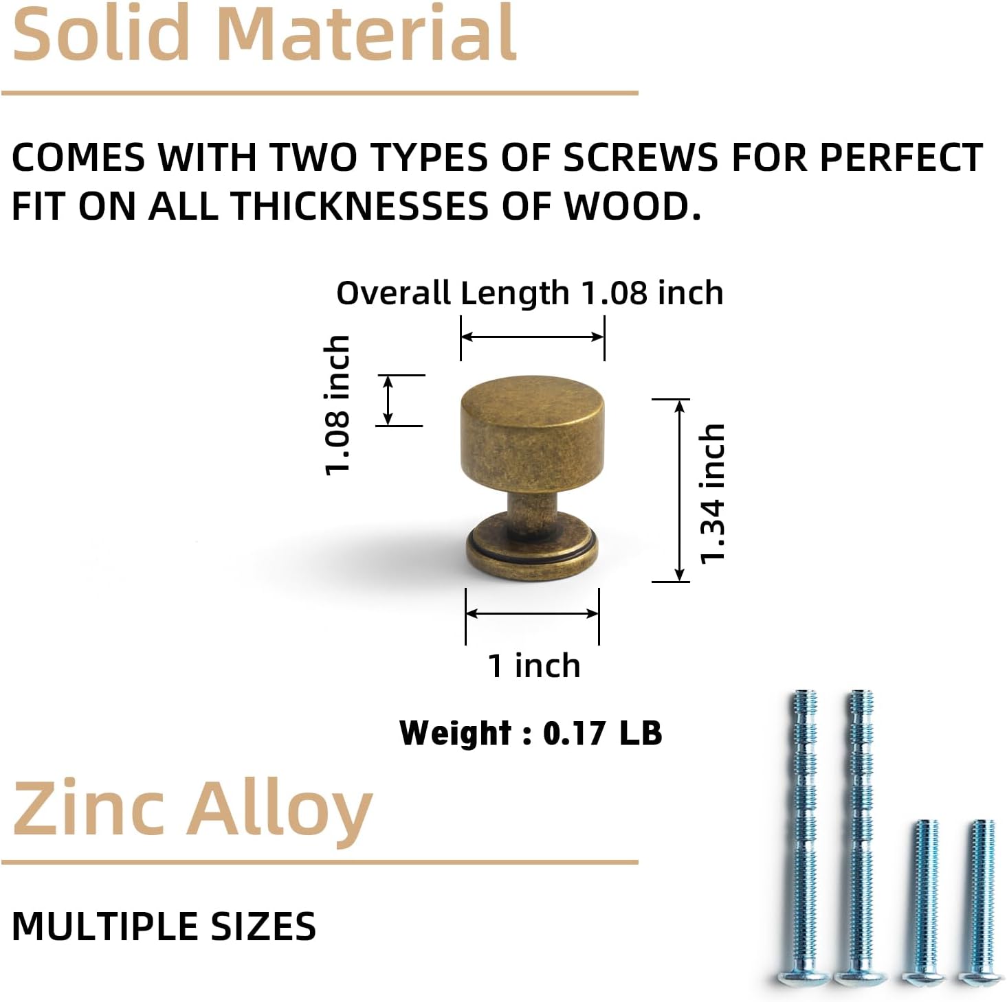 Antique Brass Mushroom Cabinet Knobs with Mounting Hardware