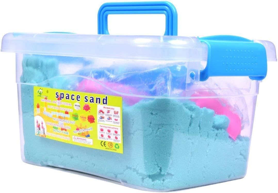 Kian Play Sand Toys and Sand 6 Pieces Molds,Storage Box,Indoor/Outdoor/Beach Toys Kids Amazing Space Active Clay Dough Play Sand Toys for Kids, Boys & Girls ( 900 GR Sand )