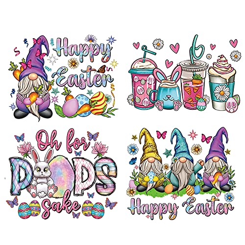 Easter Iron on Patches Easter Bunny Egg Gnome Iron on Patches for Clothing Cute Heat Transfer Stickers for Boys Girls Women Men T-Shirt Jacket Hoodies Jeans Pillow Covers Backpack DIY Decorations