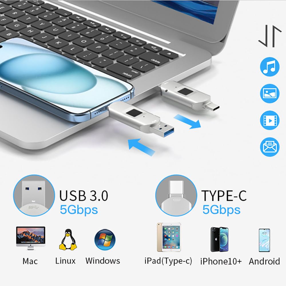 unità USB Crittografata,Memoria Esterna con Impronta Digitale,Elevata Compatibilità,64Gb/128Gb/256Gb/512Gb,64 Impronte Digitali Integrate,Protezione Tramite Password,USB 3.0/Tipo C 64GB