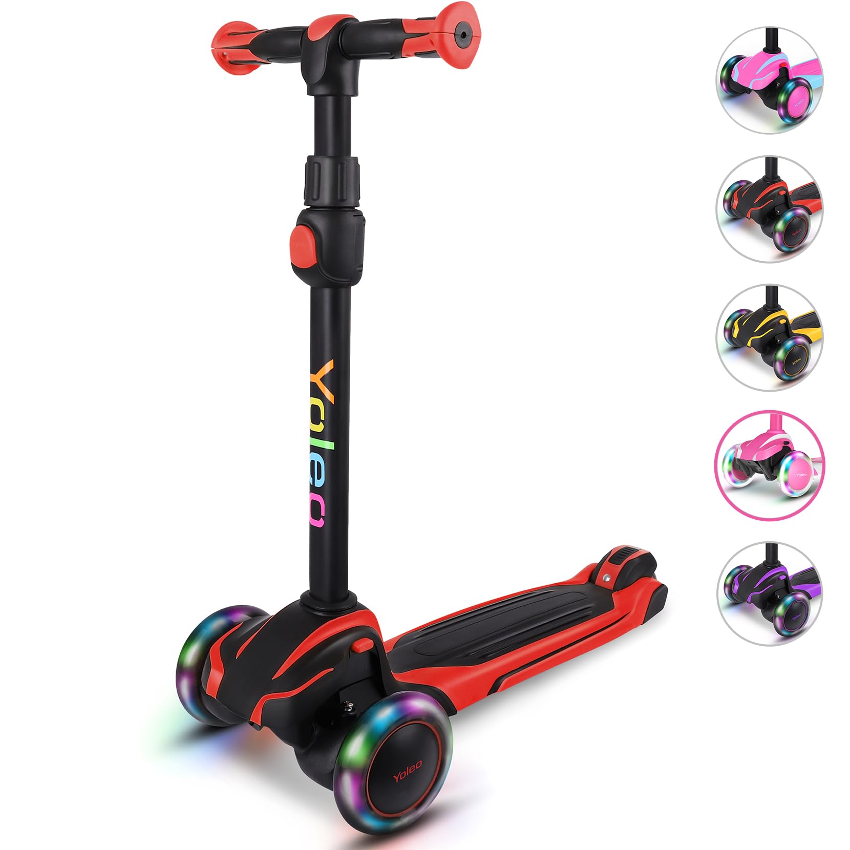 YOLEO Roller Kinder für 3–12 Jahre, Kinder Roller mit 4 Verstellbaren Höhen, Leuchtenden Räder Kinderroller, Stoßdämpfendes Design, Leicht zu Lenken, Balance-Trainings-Roller für Kinder
