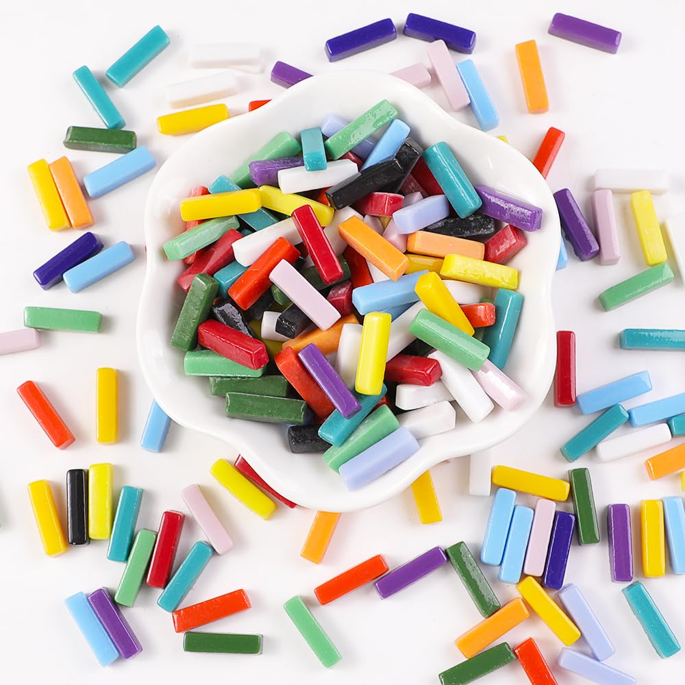 1 LB 5x20mm Tiras de vidrio Mosaico Azulejos para la decoración del hogar, mini azulejo de vidrio reciclado para bricolaje, manualidades, arte y pasatiempos de bricolaje para niños (RS900)