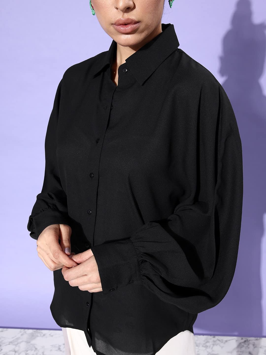 Style Quotient Damen-Hemd, einfarbig, Polyester, elegant, lässig, Oversize, Schwarz