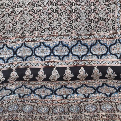 Image of Ethnics of Kutch Womenss Ajrakh Modal Silk Natural Dye Hand Block Print Saree with Blouse Piece - 5.5 Mtr Length