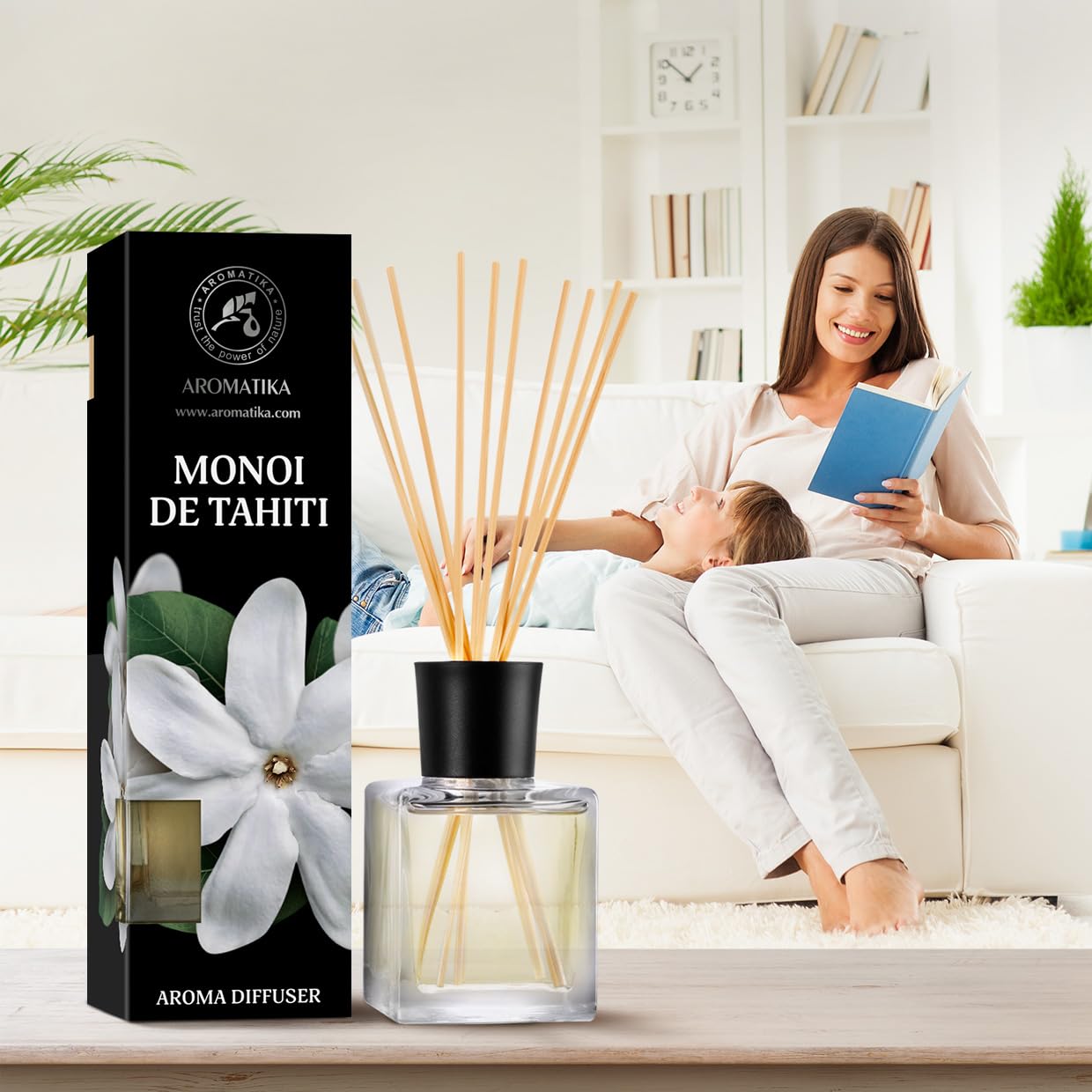 Monoi de Tahiti Aroma Diffuser 200ml - Reed Diffuser - Room Fragrance - Home Fragrance - Air Freshener - Monoi de Tahiti Scented Diffuser - Gift Idea - Tiare Odor