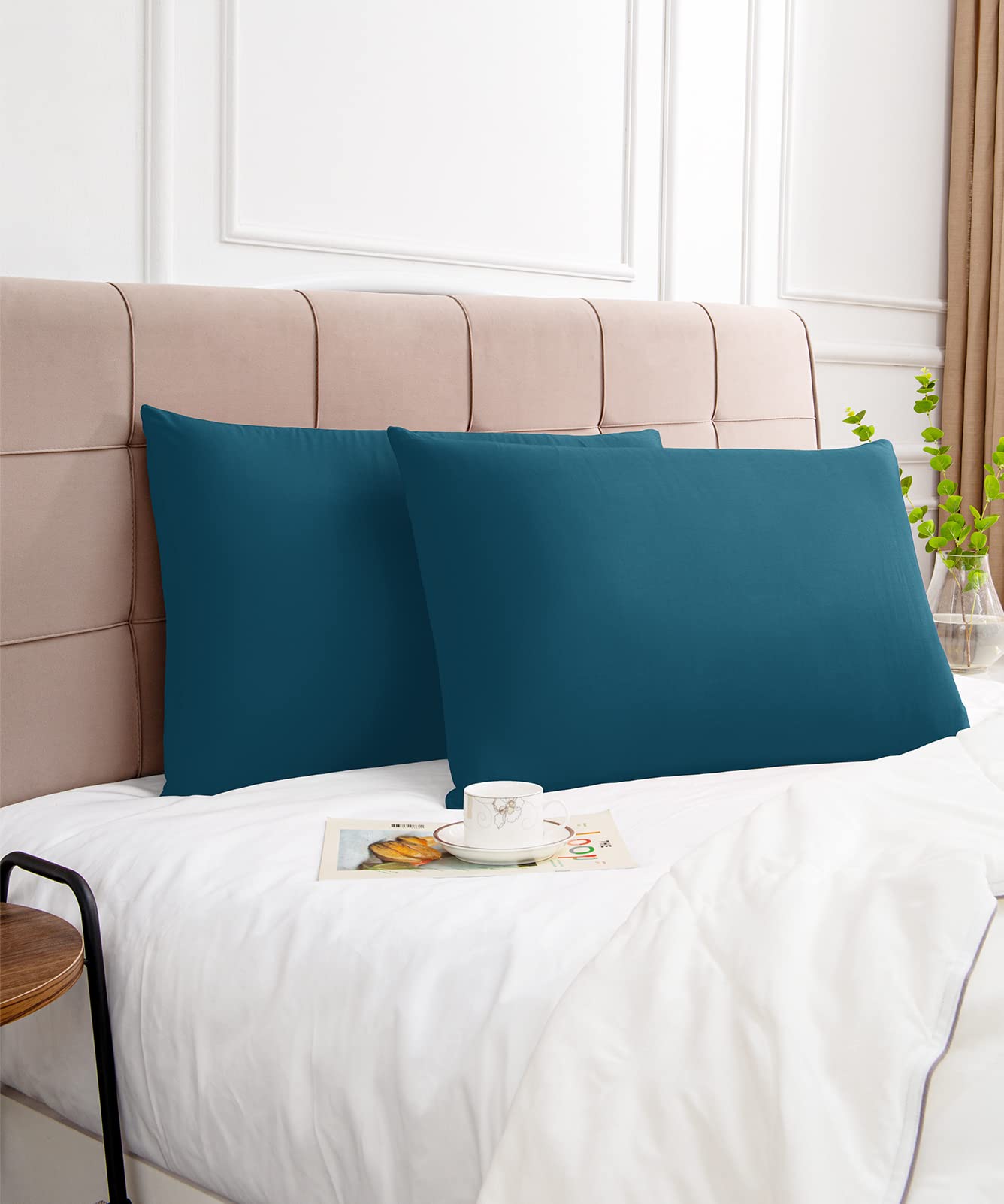 Warmstar Juego de 2 fundas de almohada de algodón de tamaño estándar, fundas de almohada de 600 hilos de 20 x 26 pulgadas, fundas de almohada de algodón de fibra larga suaves transpirables con cierre