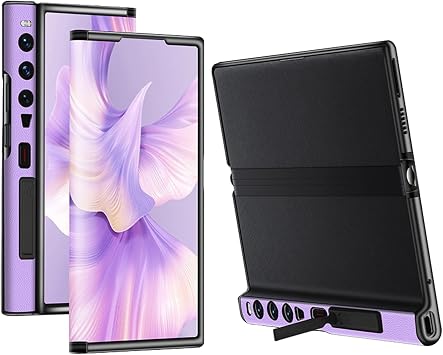 Case for Huawei Mate Xs 2,Genuine Leather Case, Slim Thin Back Hidden Folding Stand Case Business Style Cowhide Lens Protection Shockproof Cover,Purple