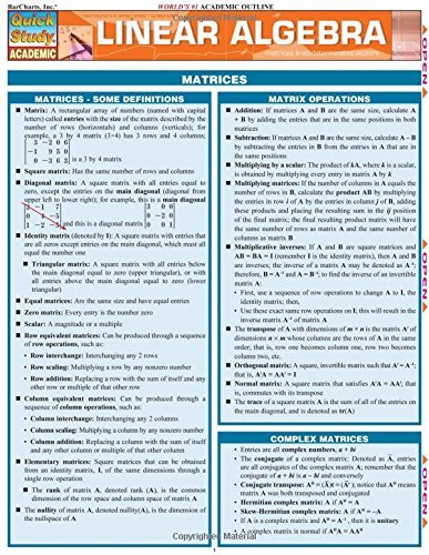 Linear Algebra (Quickstudy Academic) by Inc. BarCharts (2005-01-18)