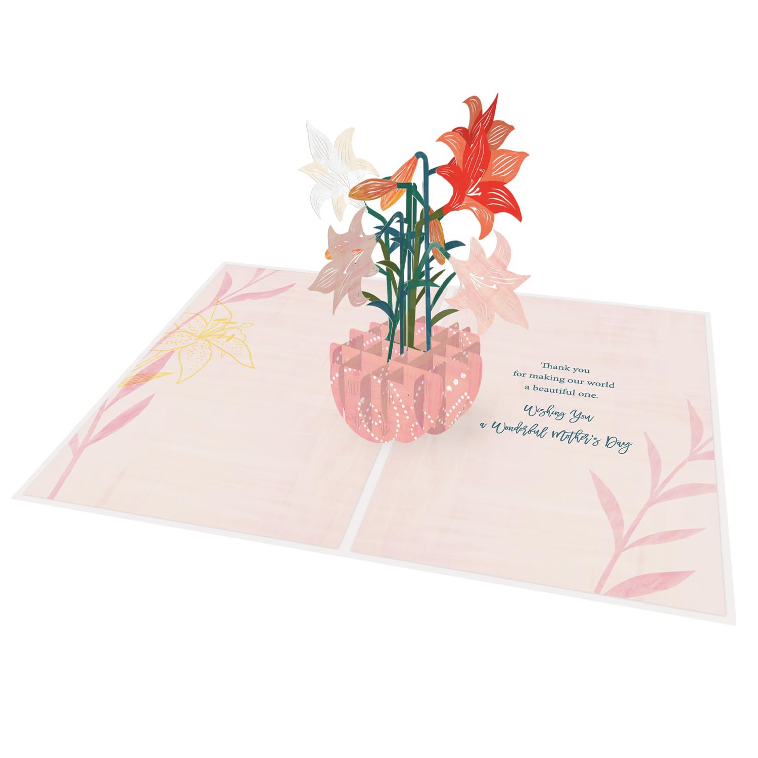 Mother’s Day Pop-Up Greeting Card – “Love Blooms” 3D Stargazer Lilies for Mom, Wife, Aunt, Grandma and More! (1 Card with Envelope)