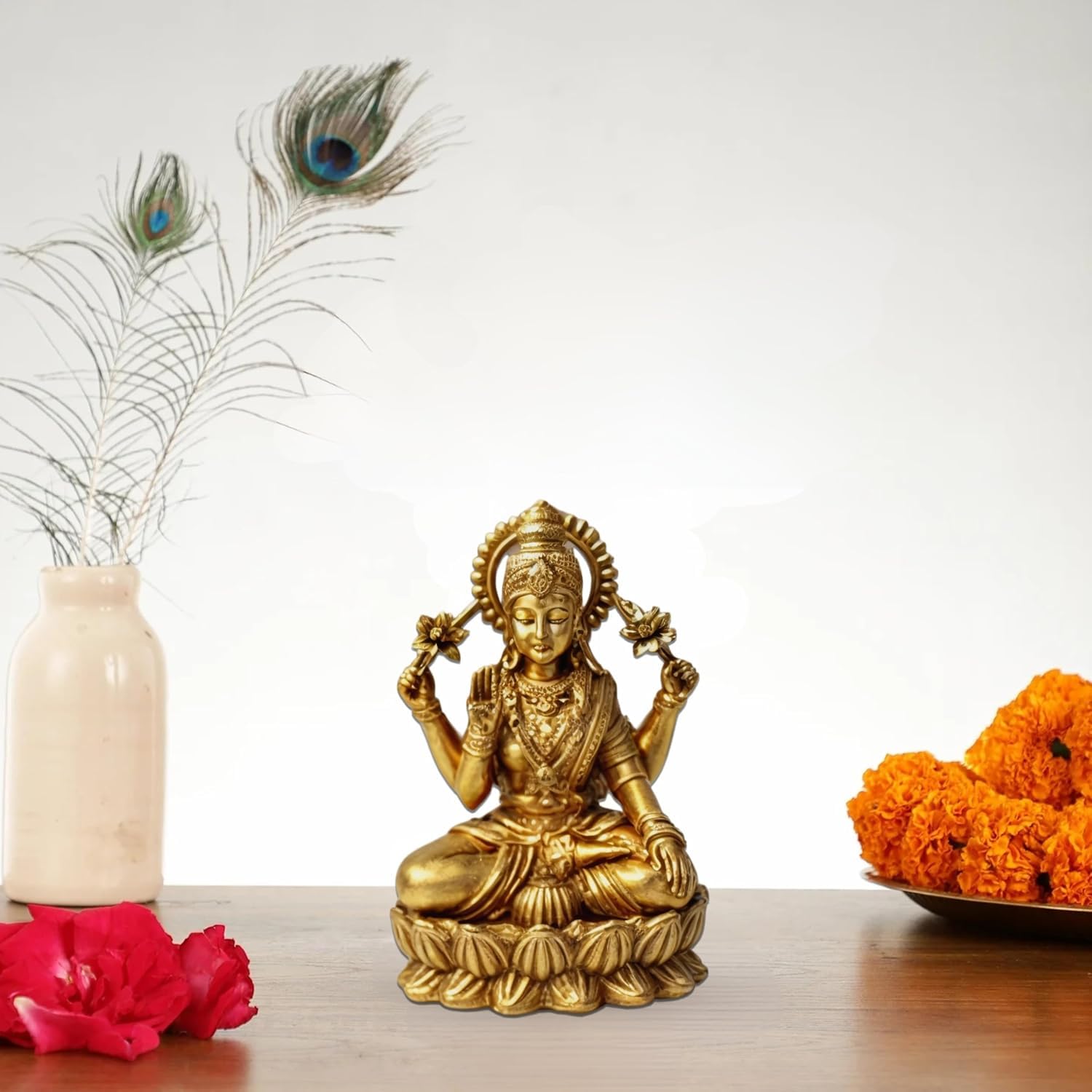 BGMMART Brass Lakshmi Devi Idol | Antique Finish | Small Hindu Goddess Statue for Wealth & Prosperity | Ideal for Home Temple & Gifting
