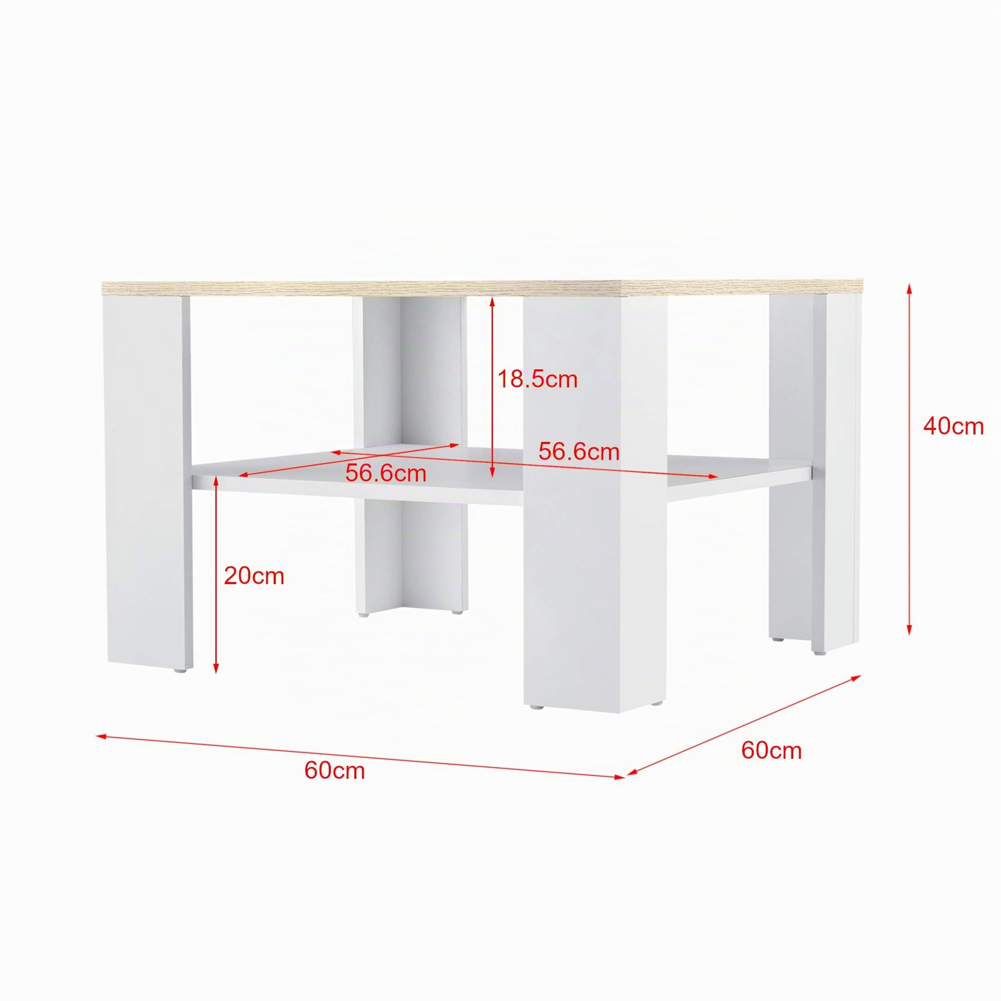 [en.casa] Mesa de Centro con Estante Inferior 60 x 60 x 40 cm Mesa de té Mesa Auxiliar Mesa de Salón Blanco y Efecto Roble