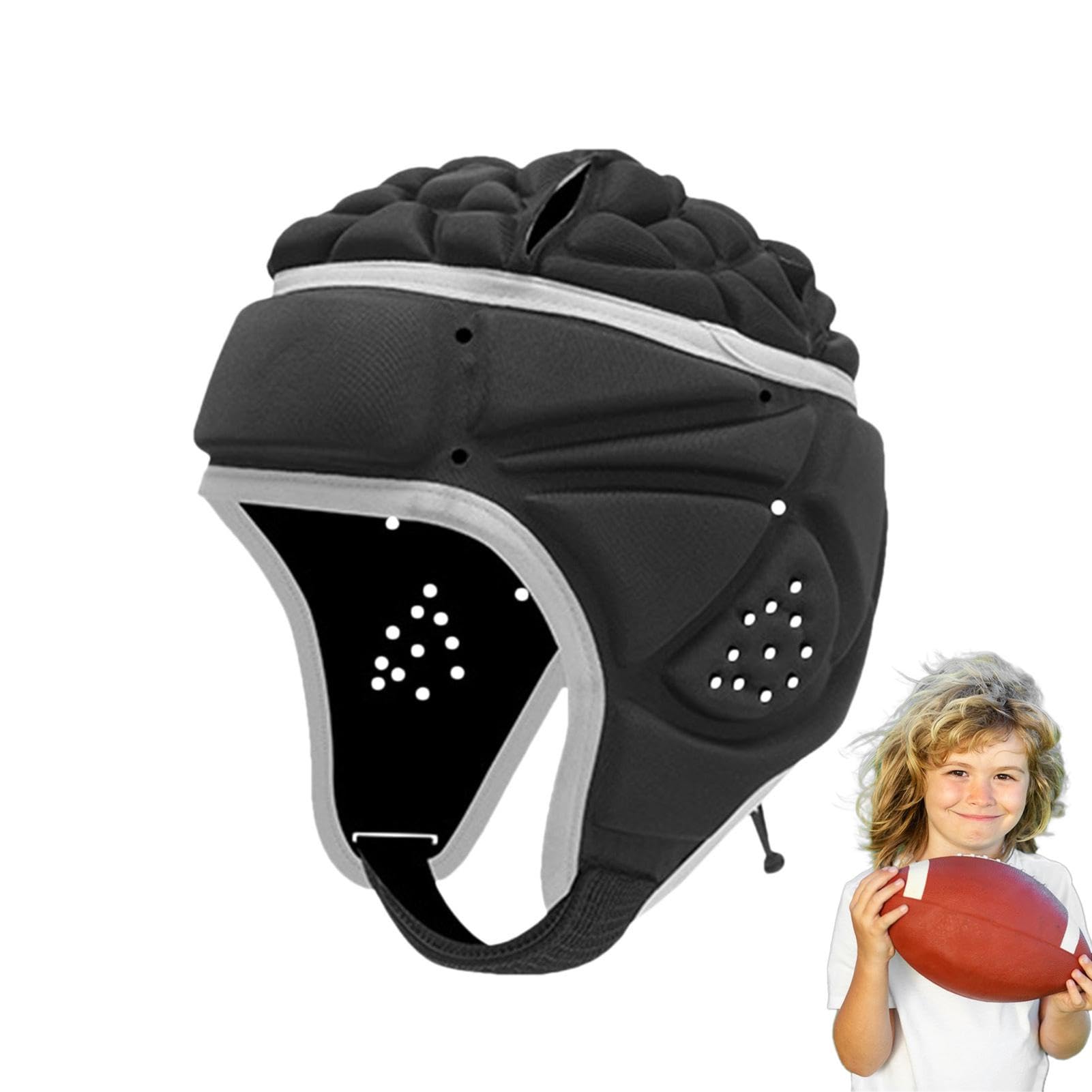 Casque De Protection Rugby Ultra-Mince, Couvre-Chef De Football Souple Réglable pour Enfant Garçons - 34x20cm, Les 6 À 13 Ans
