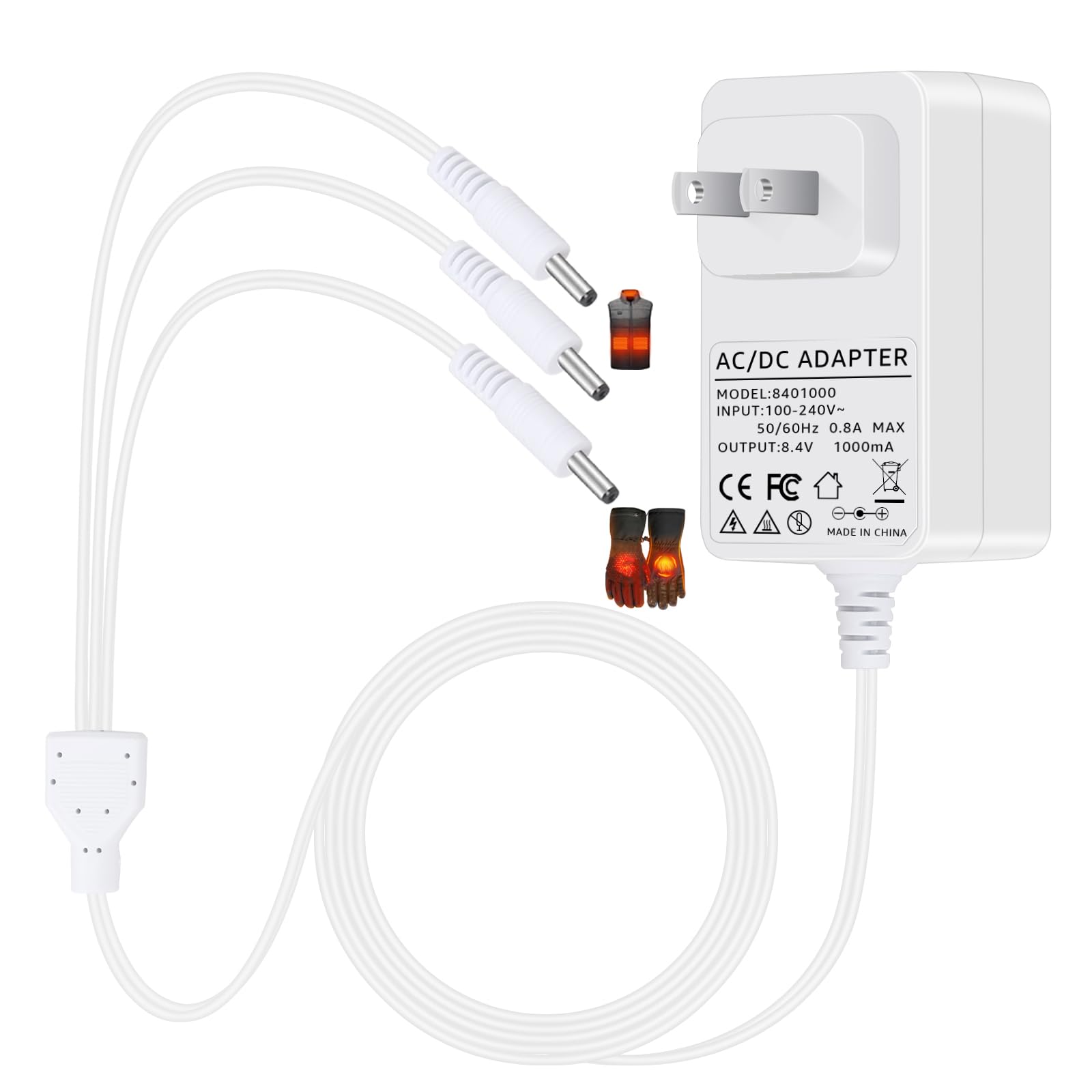 Charger for Heated Glove 7.4V Li-Polymer Battery Compatible with Savior Snow Deer Sun Will Heated Gloves, Socks,Vest-8.4V DC Charger (White)