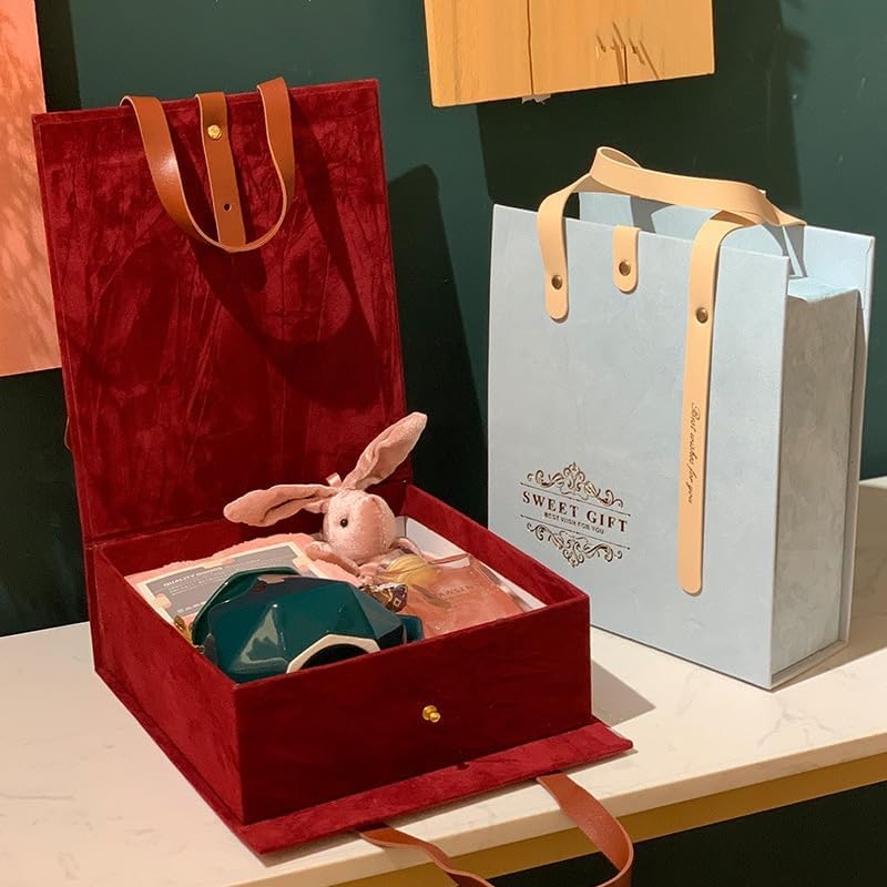 Gift Bags 1Pcs European Wedding Gift Box Chocolate Snacks Candy Packaging Bag Party Valentine's Day Gift Decorative Flannel Flip Box (Color : Pink, Size : 20.5x17.5x8cm)
