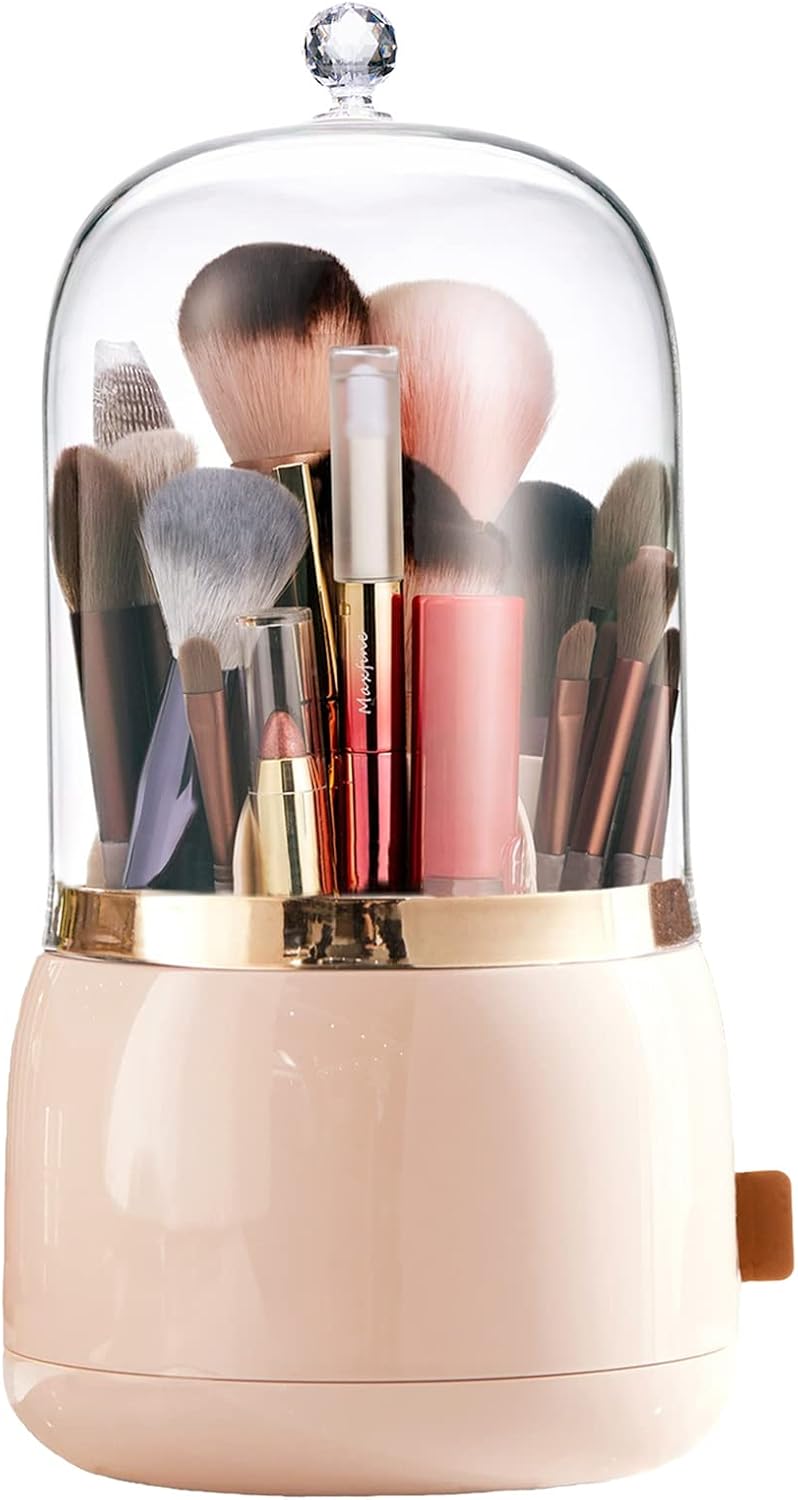 DEEIF Makeup Brush Holder Organizer with Lid 360 Rotating