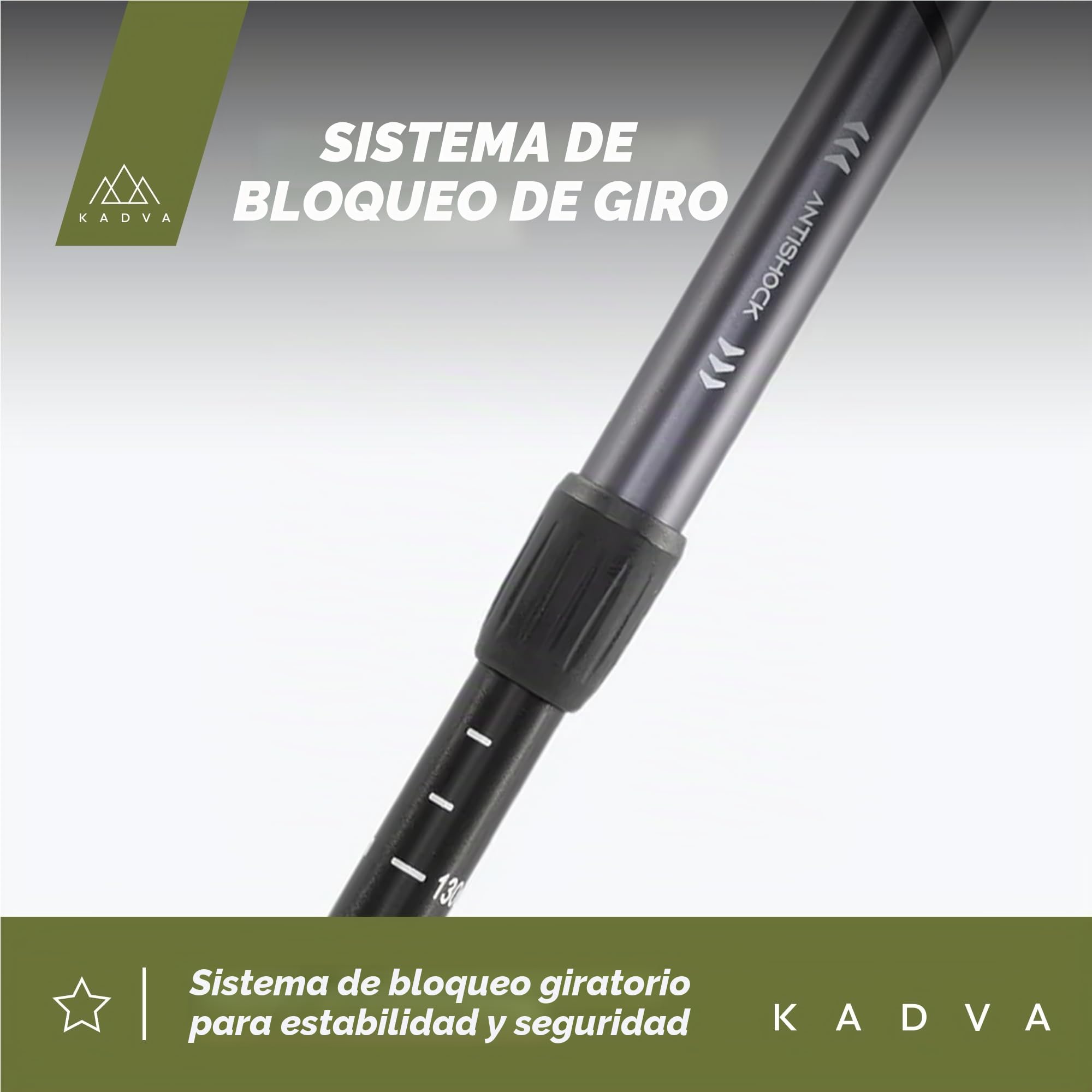 KADVA Bastones de Marcha nórdica ARUKU en Negro, tamaño Ajustable 83-135 cm, Sistema de Bloqueo Giratorio para Estabilidad y Seguridad, reducción de Vibraciones con Sistema antichoque de Resistencia